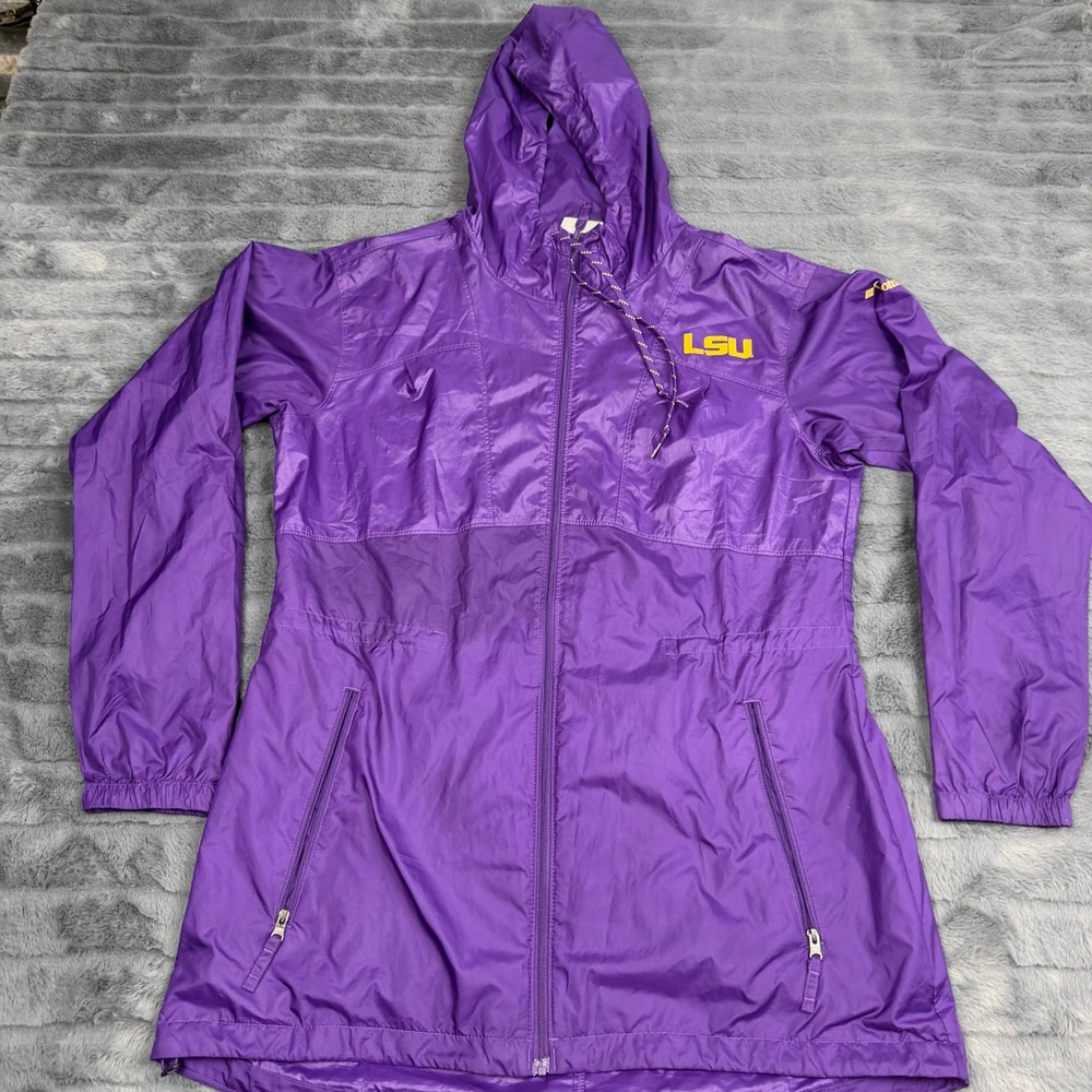 Columbia LSU Tigers Windbreaker Jacket Womens Medium Purple Full Zip Hood 14932
